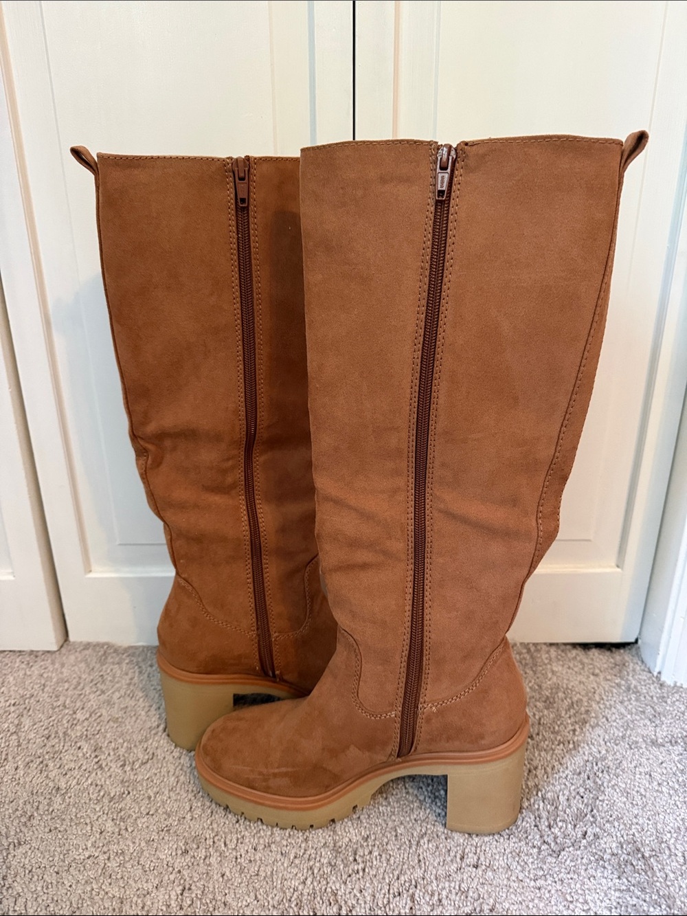 Women's Tall Faux Suede Lug Heel Boots in Camel Color - Picture 5 of 8
